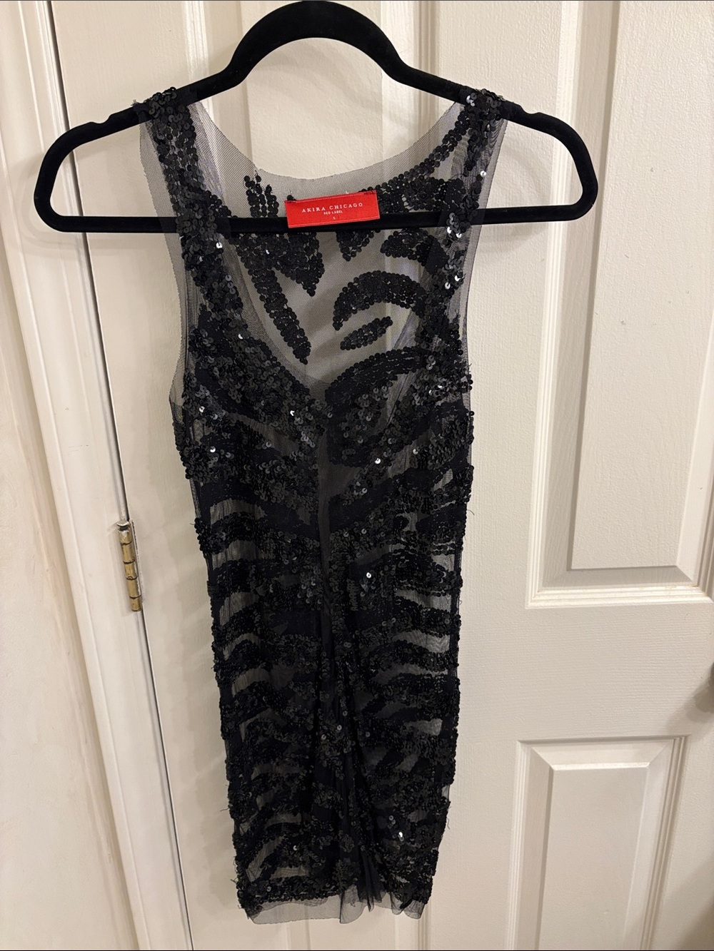 Anna Chicago Black Sequin Mesh Midi Dress